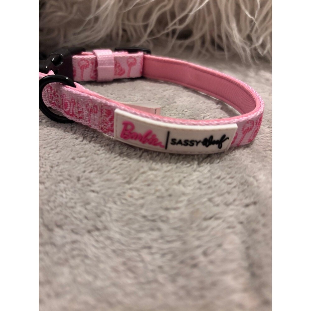 Sassy Woof x Barbie Malibu Pink Palm Tree Adjustable Dog Collar Pet Accessory